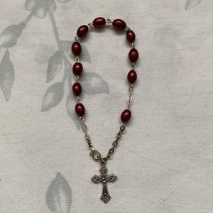 Maroon & Silver Rosary Bead Bracelet
